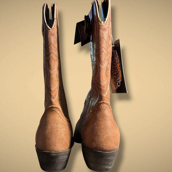 NWT Men\'s 9.5D ROCKIN\' COUNTRY Brown Leather Snip Toe Western Boots Minor Flaw main image 7